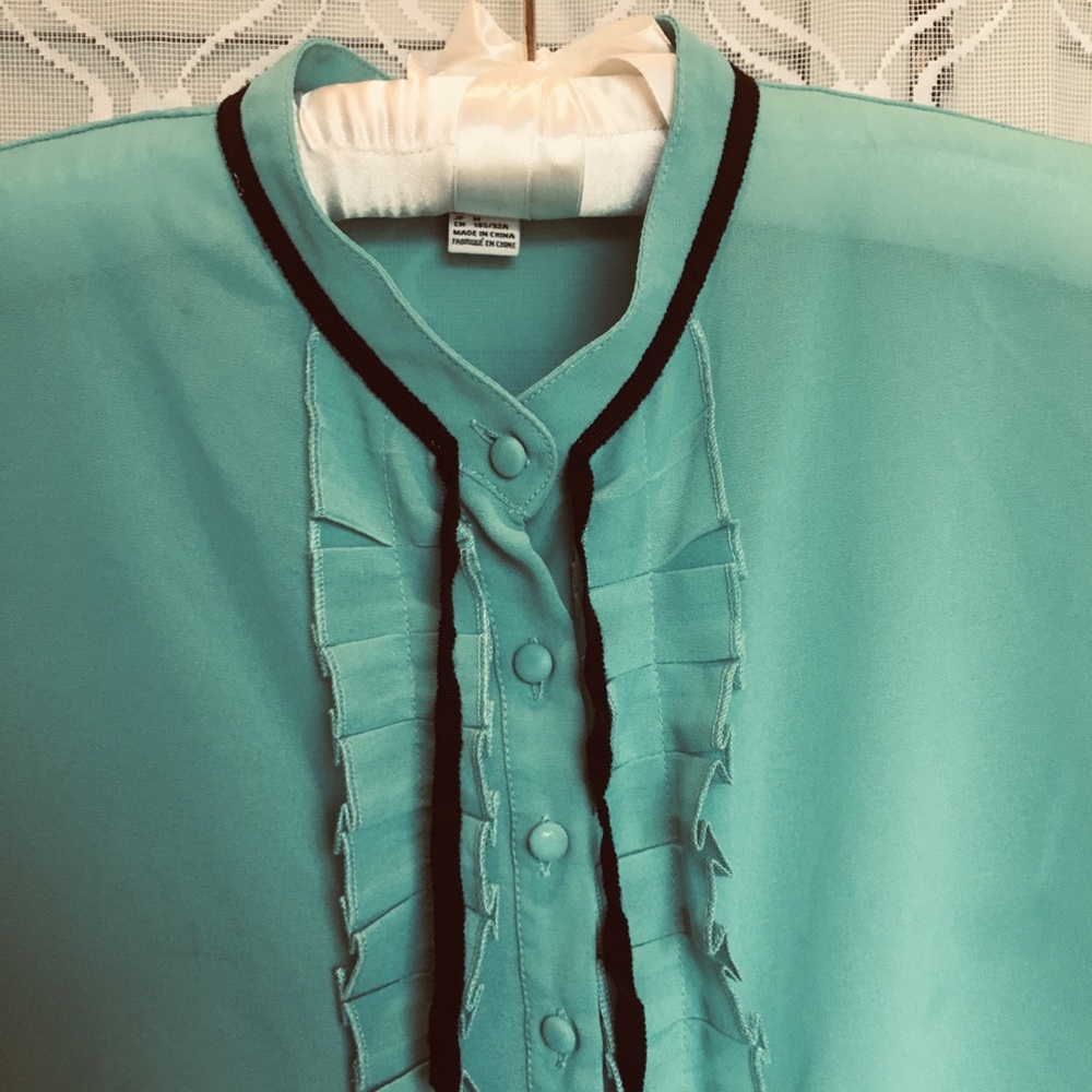 Turquoise Frilled Button Top - Picture 3 of 7